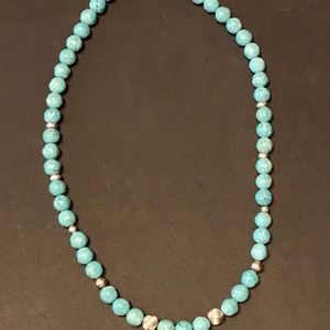 Turquoise and sterling silver beads necklace, 18 inches long